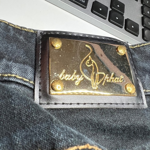 Low Rise Vintage Baby Phat ESTILO Stretch Flare Capri Crystal Cat Pockets Size 9 - Picture 2 of 14